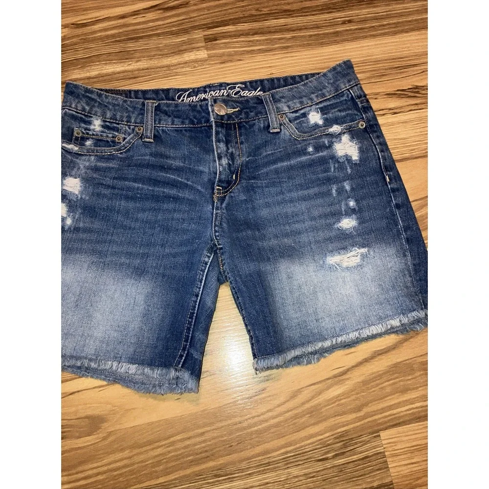 American Eagle jean Denim Cut‎ Off Distressed Blue shorts size 4 Live Your Life